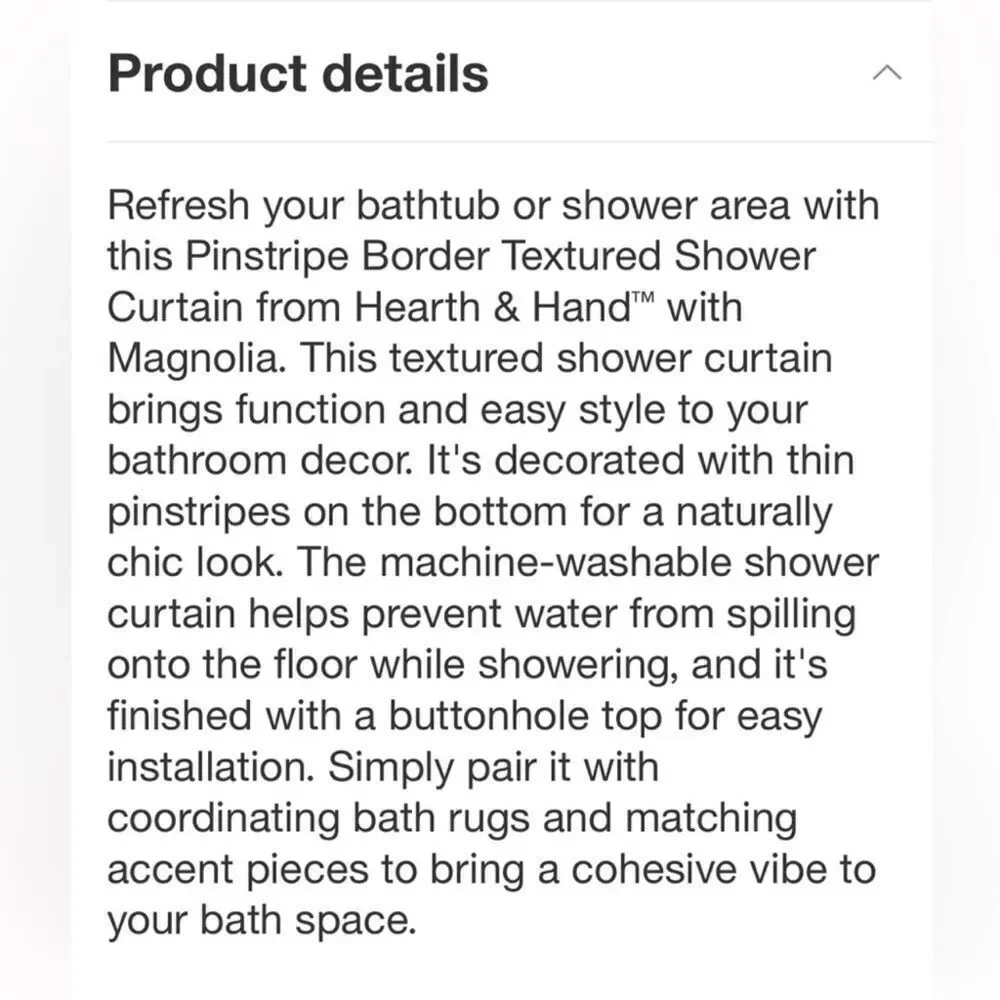 HEARTH & HAND NWT pinstripe border textured shower‎ curtain -blue